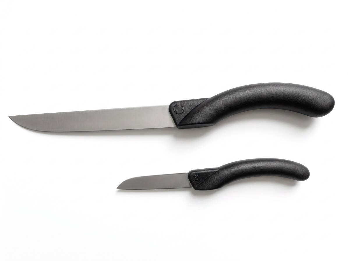 Küchenmesser und kleines Haushaltsmesser mit ergonomischem schwarzem Griff