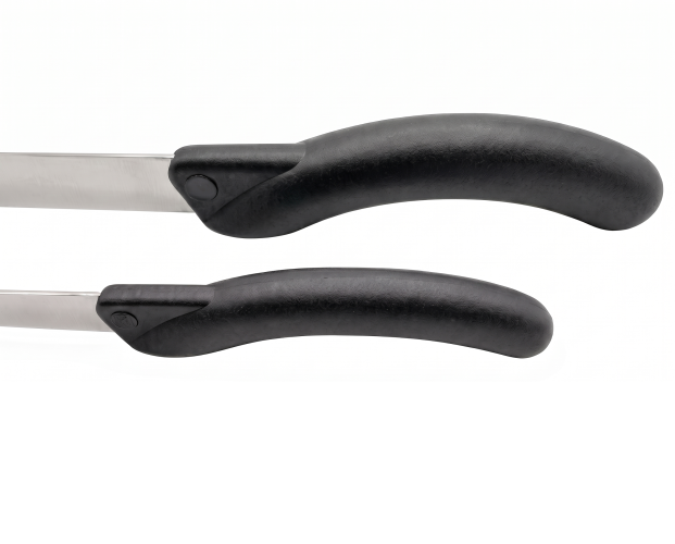 Ergonomischer Küchenmesser- und Haushaltsmessergriff - Seitenansicht Seitenansicht zweier ergonomischer schwarzer Küchen- und Haushaltsmessergriffe